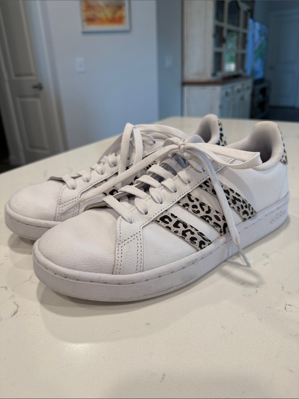 Adidas White Women's Sneakers with Leopard Accent